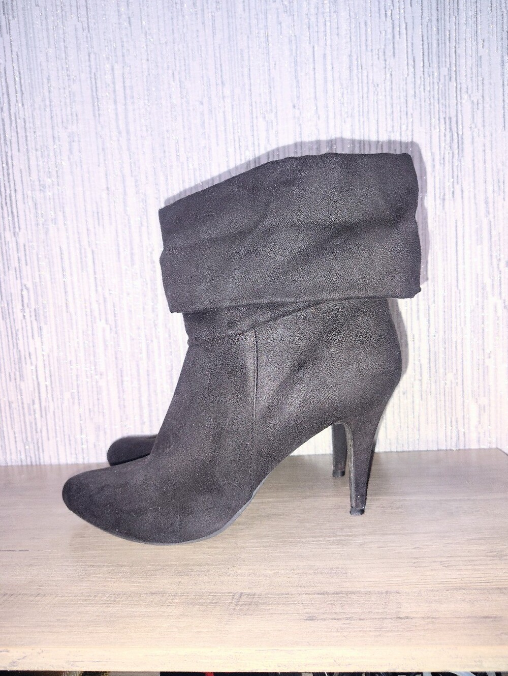 Izabella Rue Black Fold-Over Suede Pointed-Toe Ankle Booties